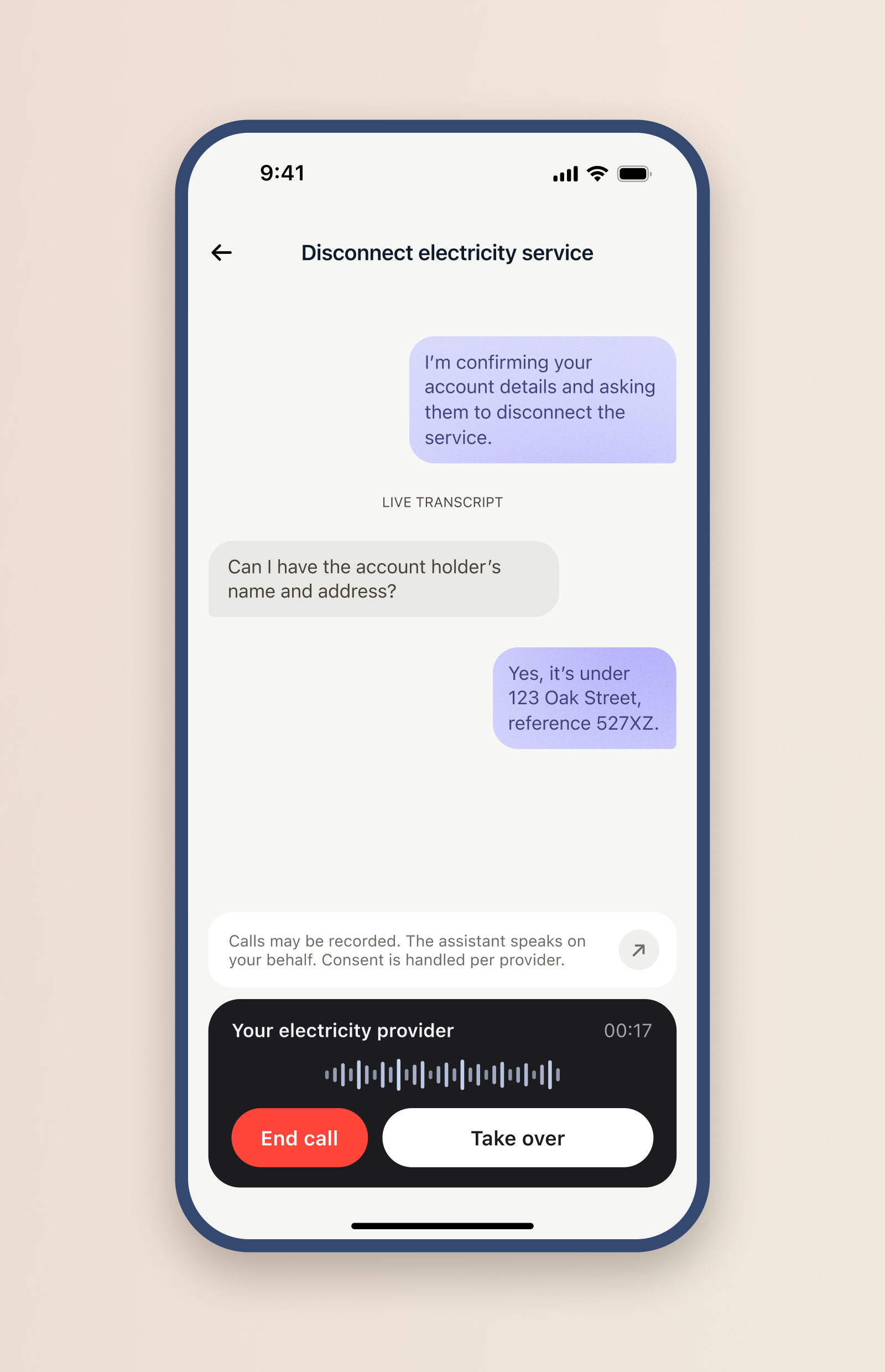 CallForMe live call screen.