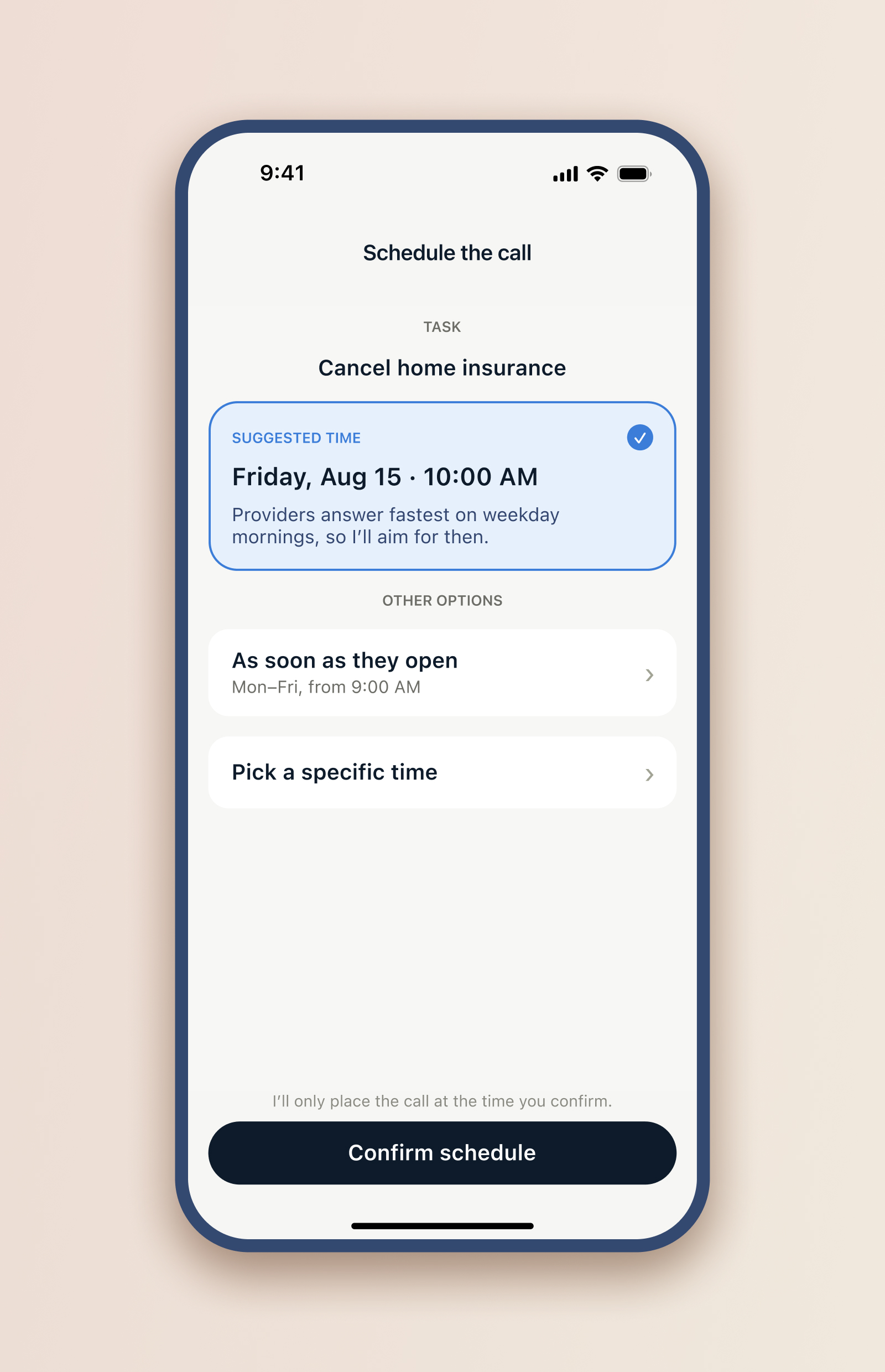 CallForMe scheduling screen.